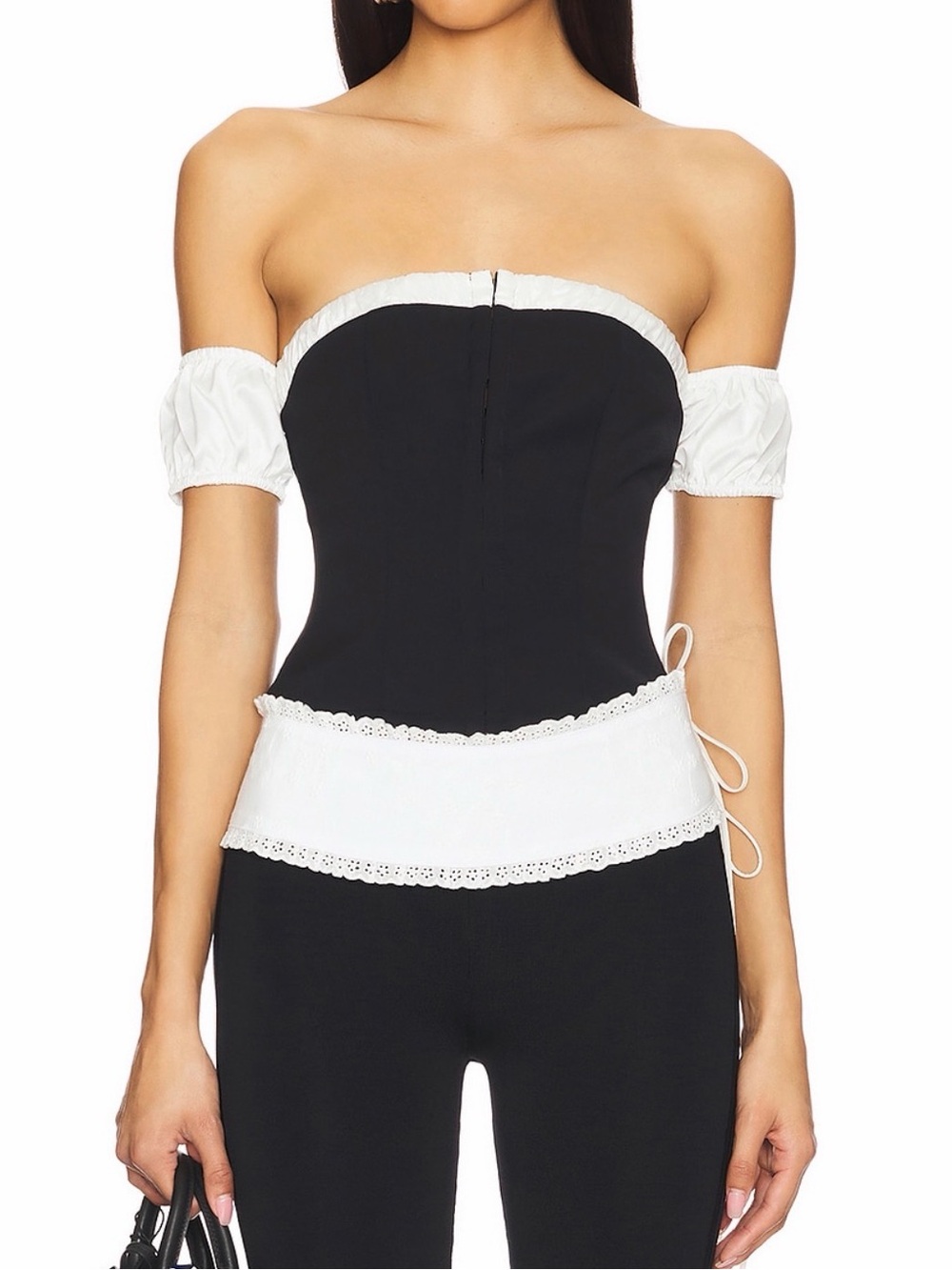 Black and White Off-Shoulder Bandeau Corset Top